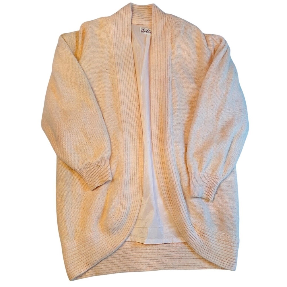 Eddie Dassin Cardigan Sweater Womens Medium Peach Angora Wool Open Front Vintage